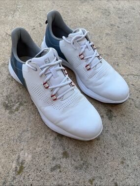 Foot Joy Mens Fuel Lightweight Waterproof Spikeless White Blue Golf Shoe Size 11